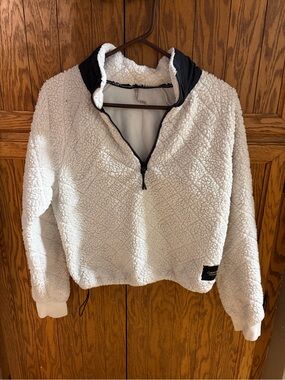 Calvin Klein White Sherpa Half-Zip Jacket with Black Trim
